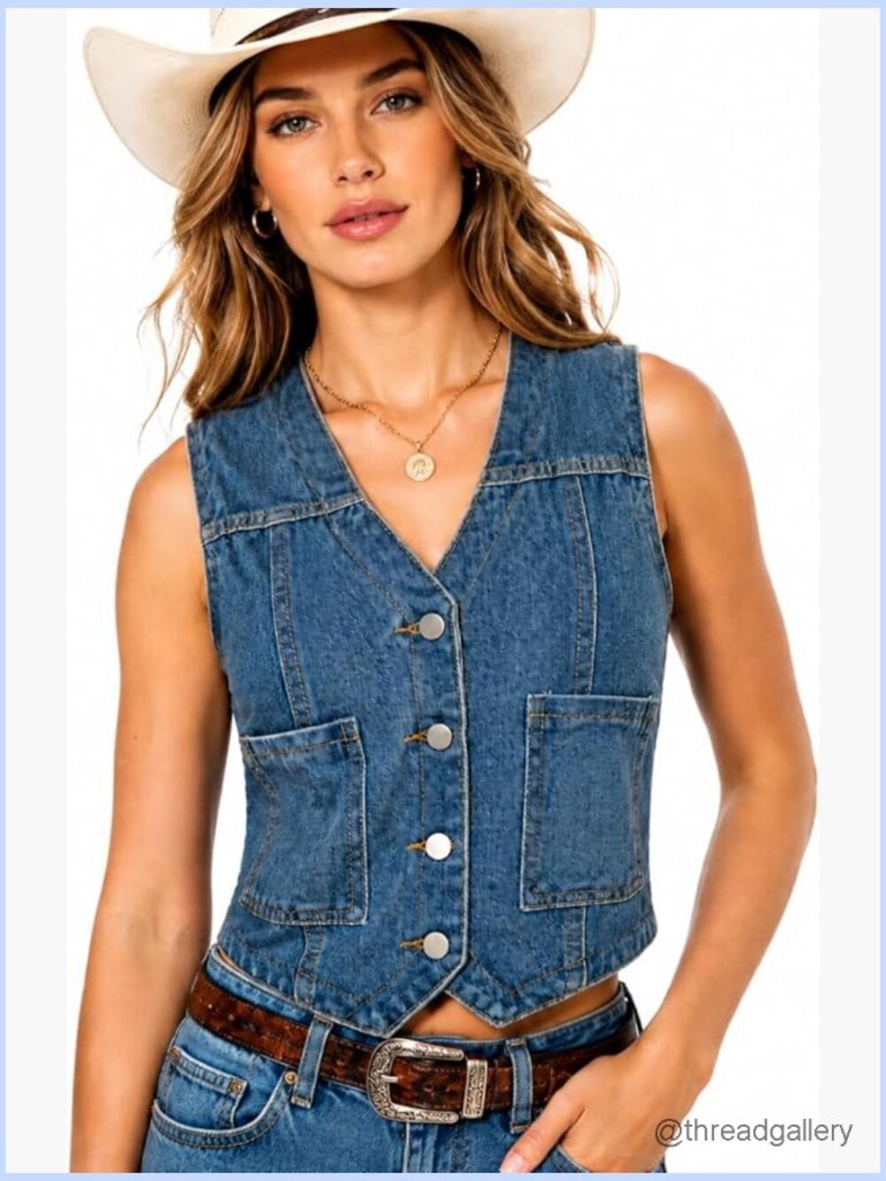 Sleeveless Denim Vest Cropped V Neck Button Down Jean Waistcoat Casual Summer